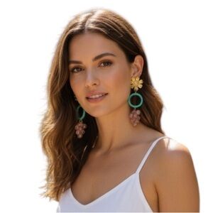 B.S.K. Vintage Clip On Jade Amethyst Grapes Floral